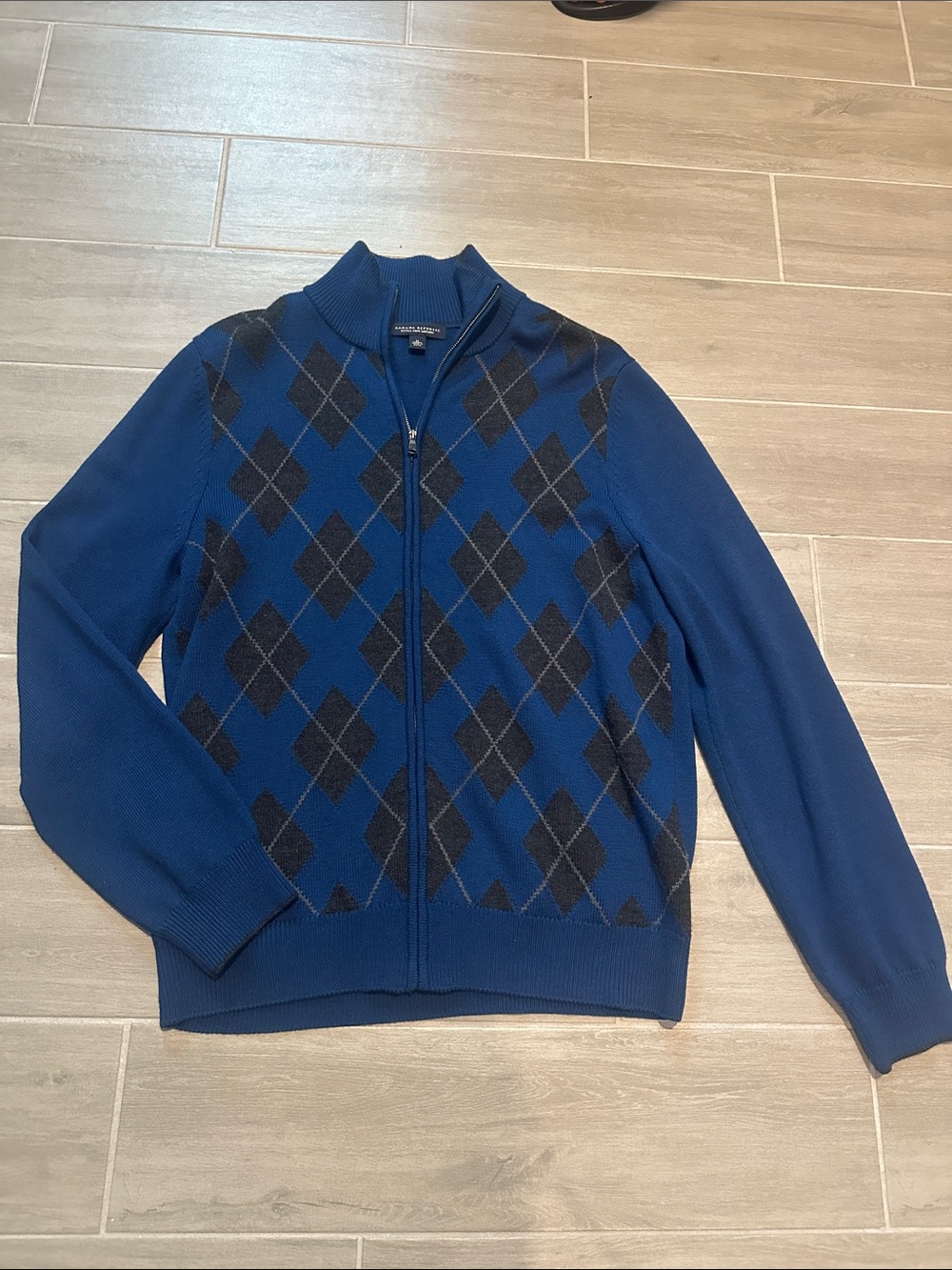 Banana Republic Men's Blue Argyle Zip-Front Sweater Jacket